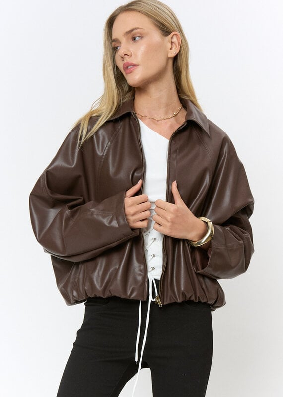 Bubble Hem Faux Leather Jacket