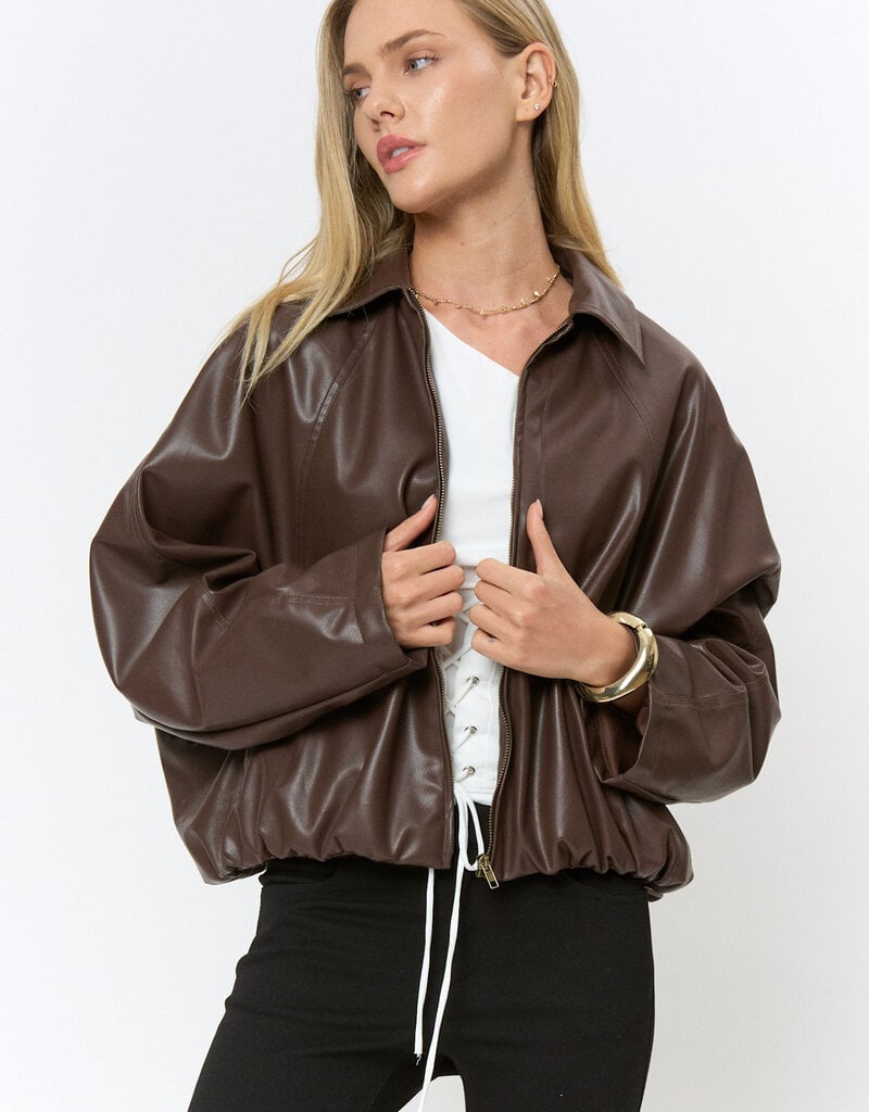 Bubble Hem Faux Leather Jacket