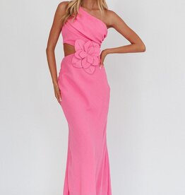 Jillian One Shoulder Cut Out 3D Flower Maxi Dress