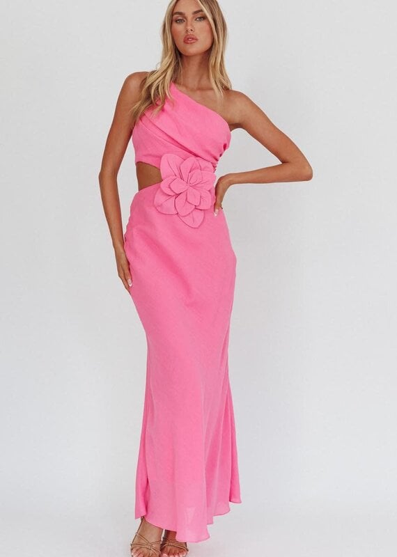 Jillian One Shoulder Cut Out 3D Flower Maxi Dress