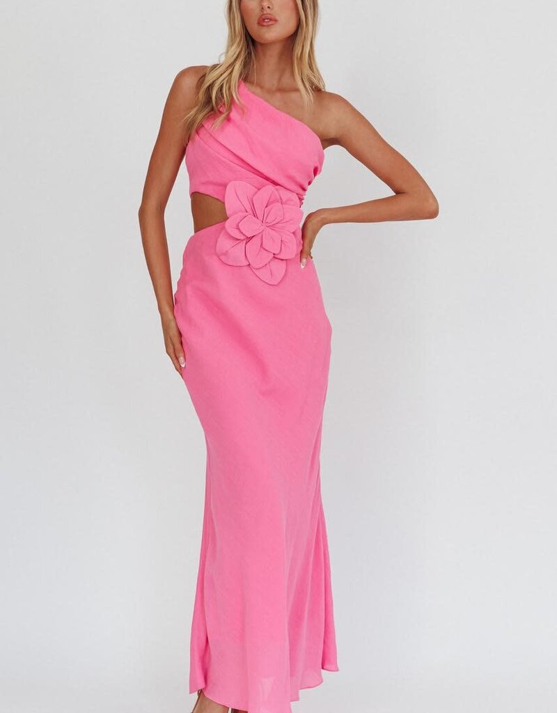 Jillian One Shoulder Cut Out 3D Flower Maxi Dress