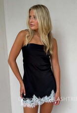 Kambell Strapless Satin Lace Trim Mini Dress