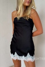 Kambell Strapless Satin Lace Trim Mini Dress