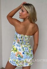 Front Pocket A Line Strapless Breezy Tropical Mini Dress