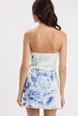 Miranda Linen Strapless Floral Placement Mini Dress