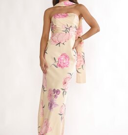 Helen Strapless Floral Scarf Neck Maxi Dress