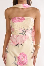 Helen Strapless Floral Scarf Neck Maxi Dress