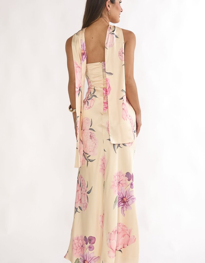 Helen Strapless Floral Scarf Neck Maxi Dress