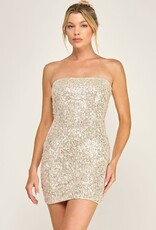 Cloud Nine Strapless Bead Sequin Mini Dress