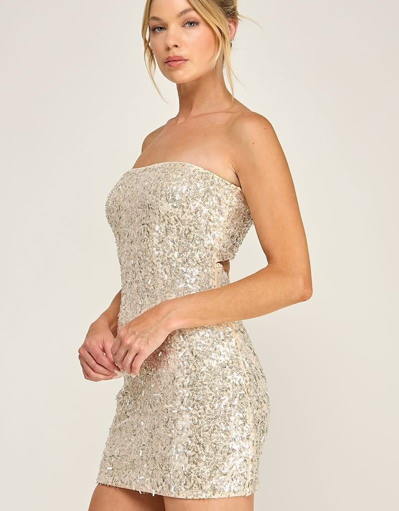 Cloud Nine Strapless Bead Sequin Mini Dress