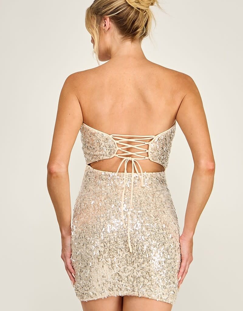 Cloud Nine Strapless Bead Sequin Mini Dress