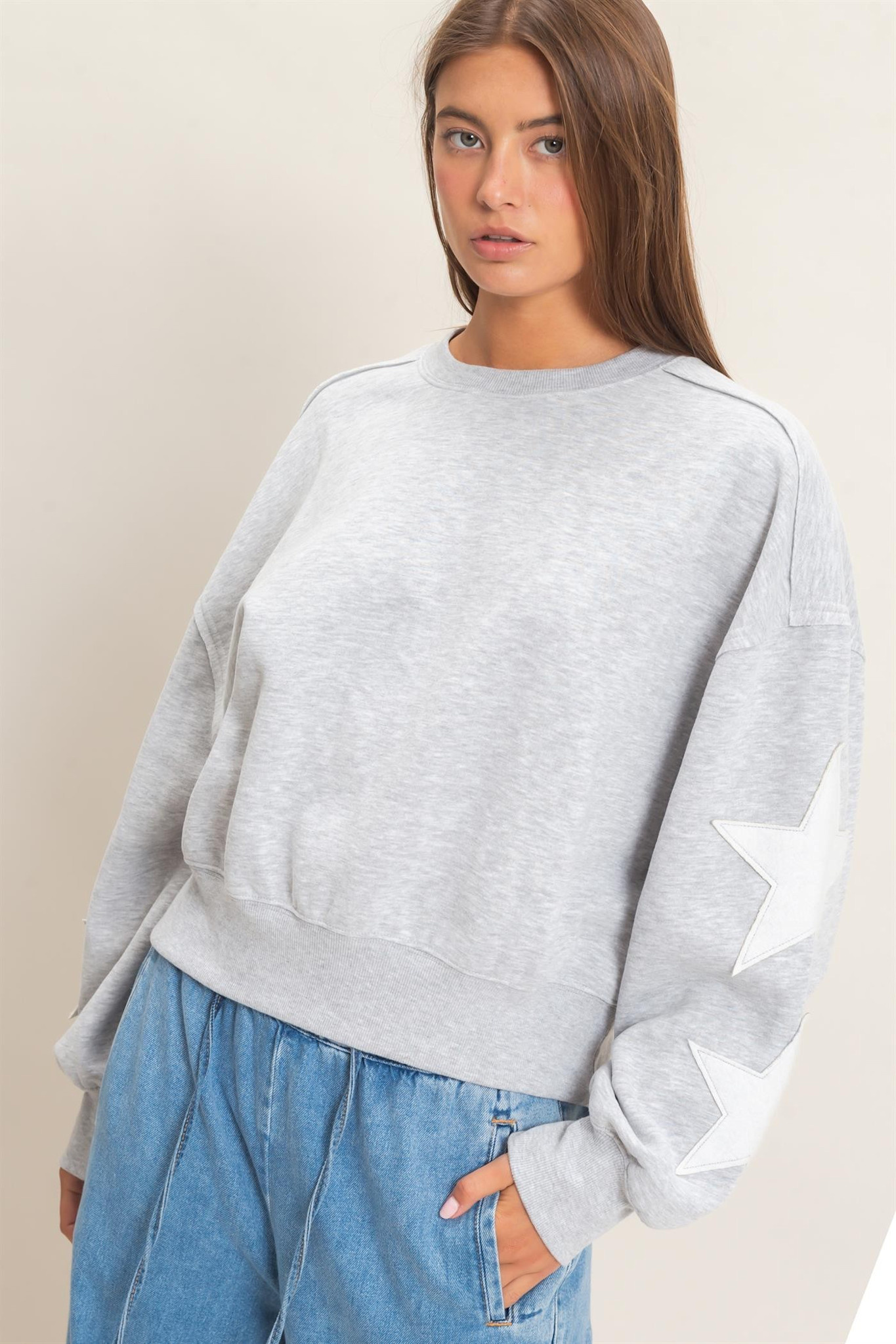 Essential Star Patch Fleece Crewneck Sweatshirt - SPLASH