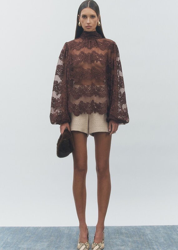 Maude Club Delicate Lace Blouse With Bow Back Tie