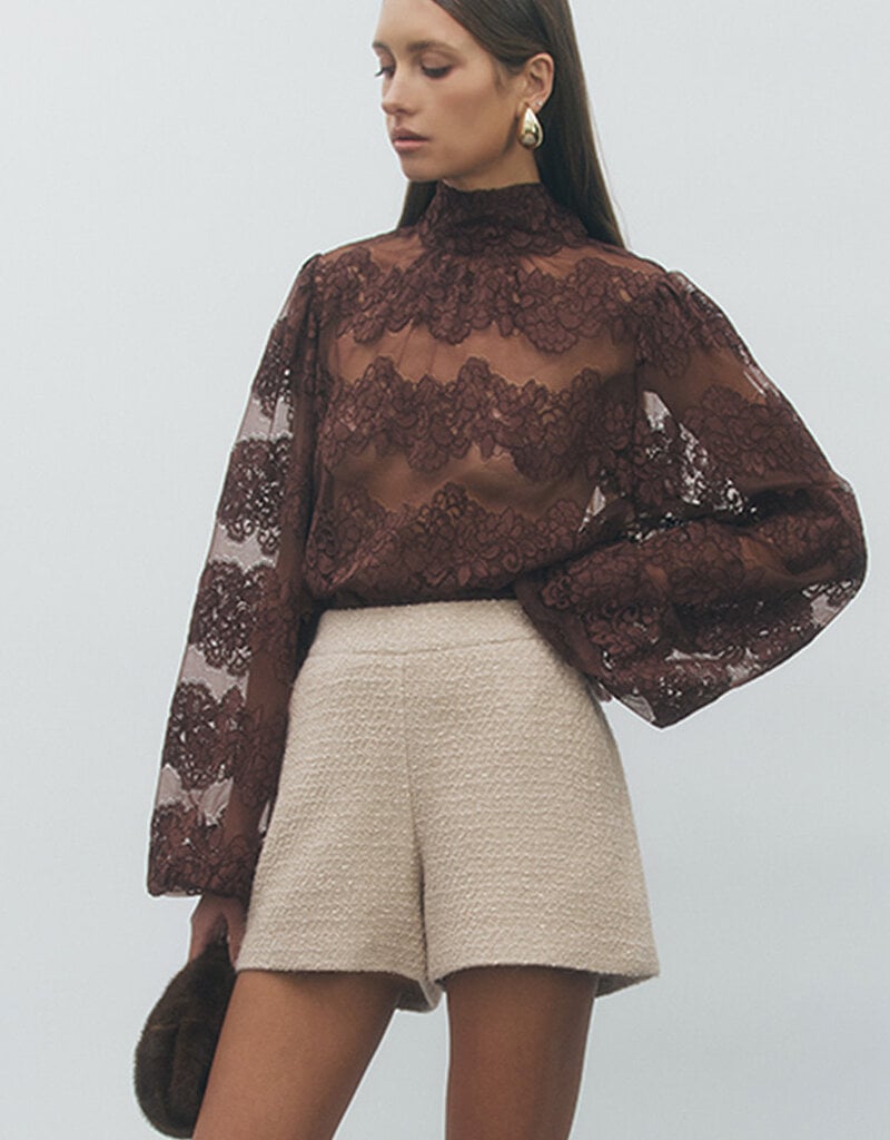 Maude Club Delicate Lace Blouse With Bow Back Tie