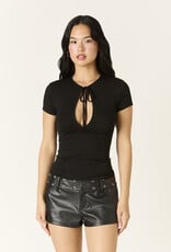 Keyhole Cutout Tie Detail Short Sleeve Top