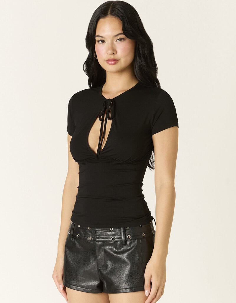 Keyhole Cutout Tie Detail Short Sleeve Top