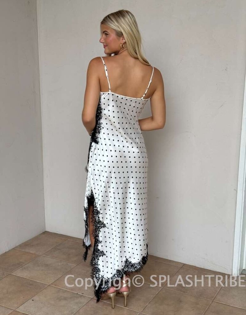 Alyssa Polka Dot Lace Trim Midi Slip Dress