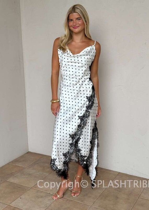 Alyssa Polka Dot Lace Trim Midi Slip Dress