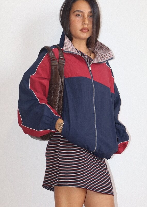 Retro Color Block Zip Up Jacket
