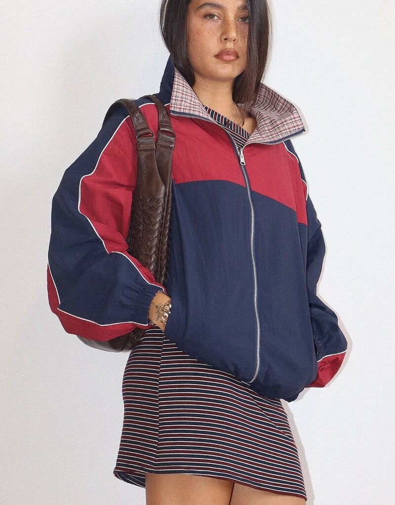Retro Color Block Zip Up Jacket