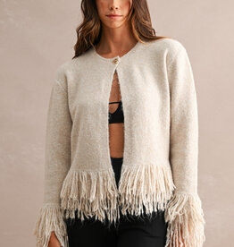 Fringe Single Button Cardigan Sweater