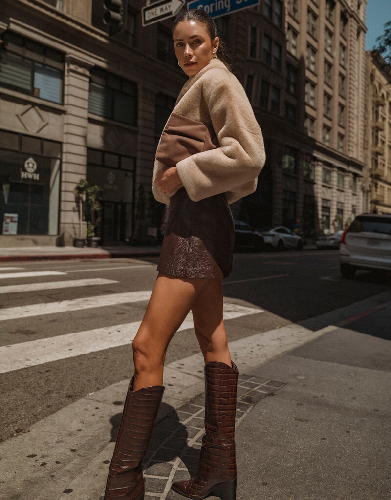 Crocodile Embossed Faux Leather Skort Mini Skirt