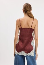 Textured Satin Lace Detail Side Slit Top
