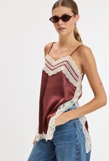 Textured Satin Lace Detail Side Slit Top