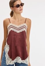 Textured Satin Lace Detail Side Slit Top