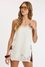 Textured Satin Lace Detail Side Slit Top