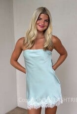 Kambell Strapless Satin Lace Trim Mini Dress