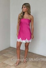 Kambell Strapless Satin Lace Trim Mini Dress