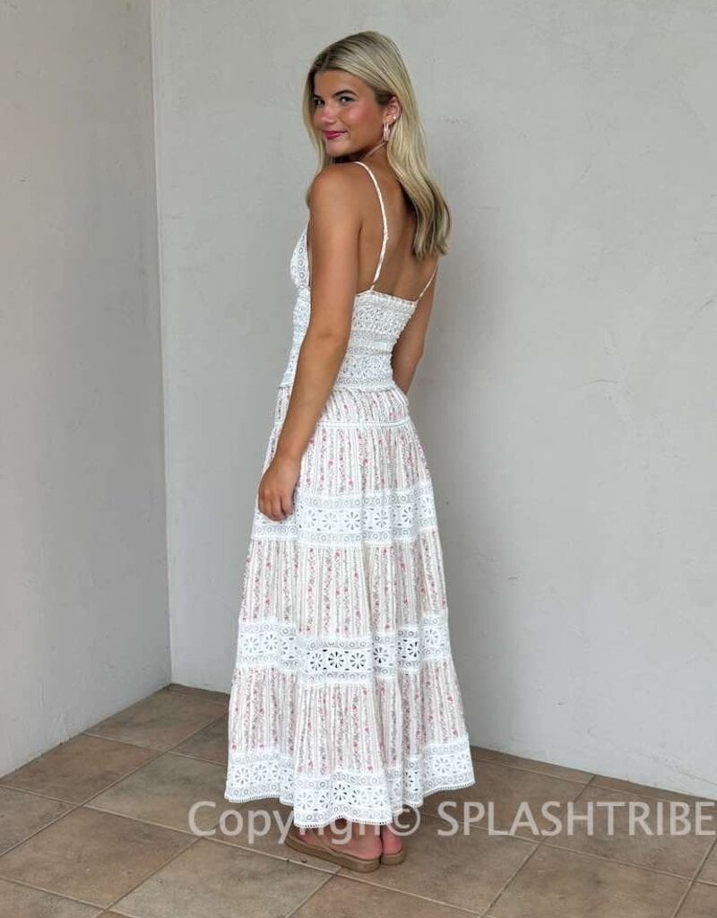 Floral Embossed Lace Floral Midi Dress