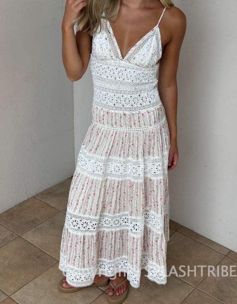 Floral Embossed Lace Floral Midi Dress