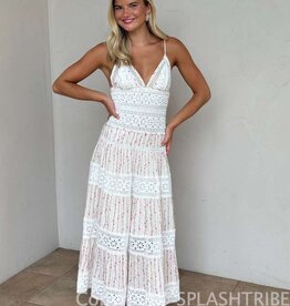 Floral Embossed Lace Floral Midi Dress