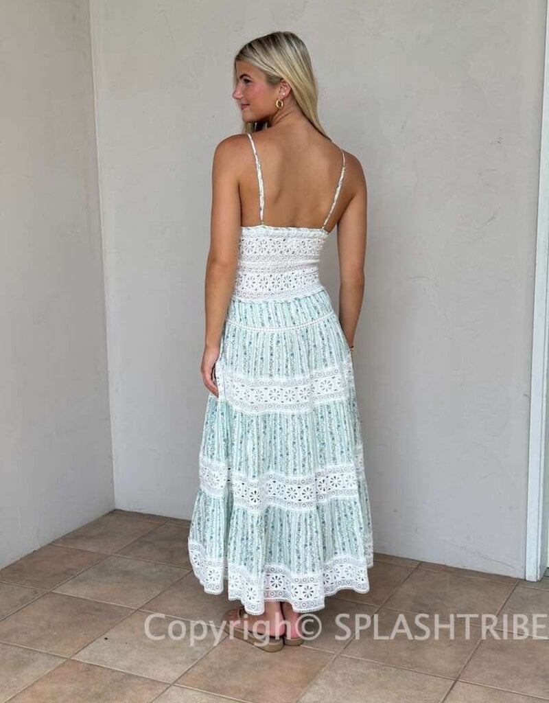 Floral Embossed Lace Floral Midi Dress