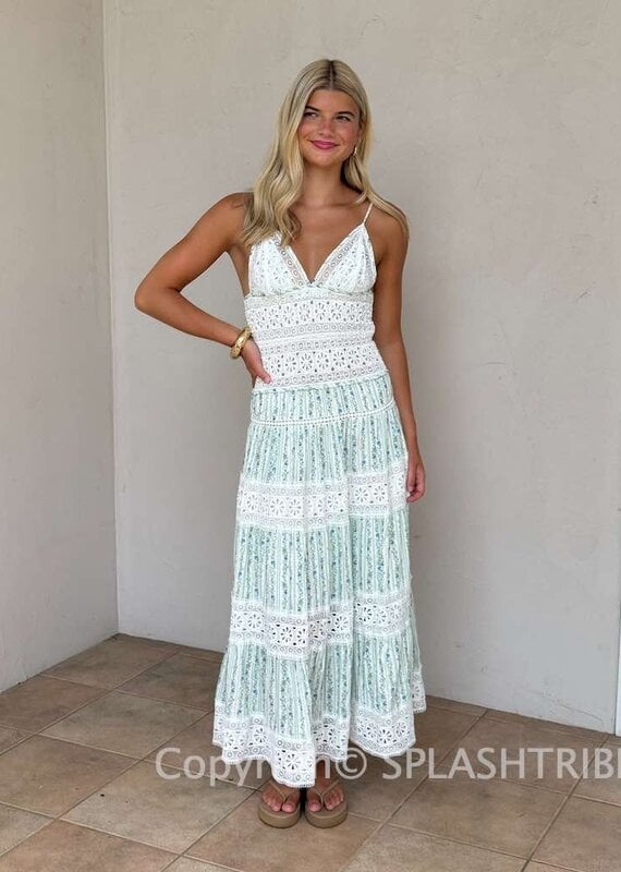 Floral Embossed Lace Floral Midi Dress