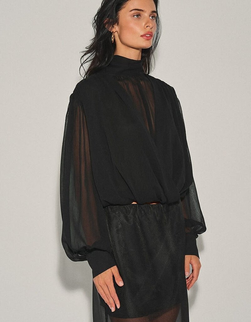 Semi Sheer Draped Balloon Top