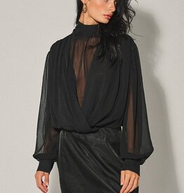 Semi Sheer Draped Balloon Top