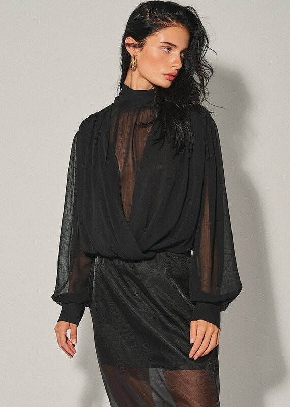 Semi Sheer Draped Balloon Top