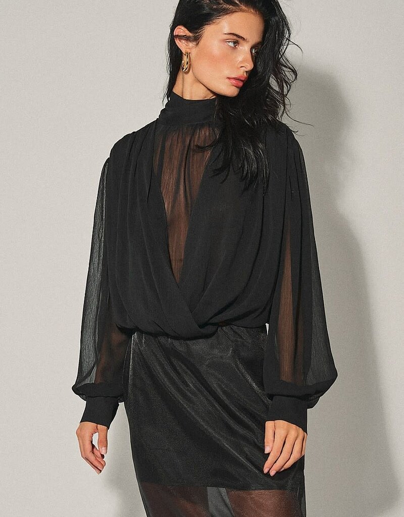 Semi Sheer Draped Balloon Top