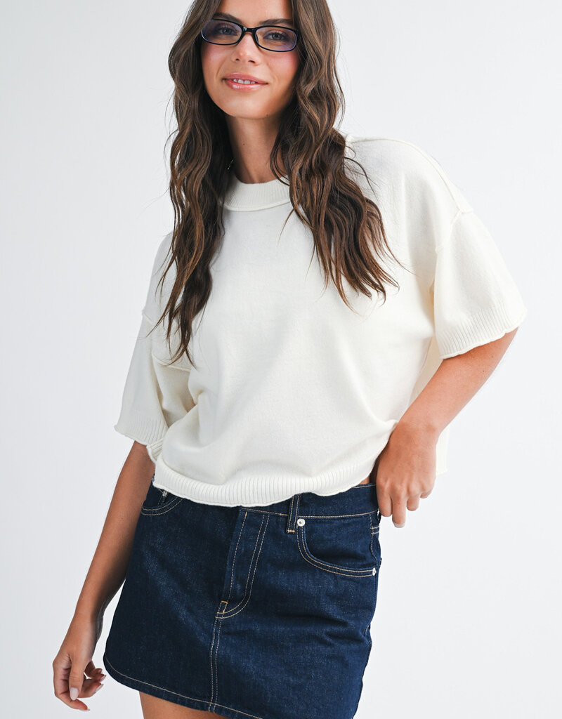 Exposed Seam Dropped Shoulder Lightweight Sweater
