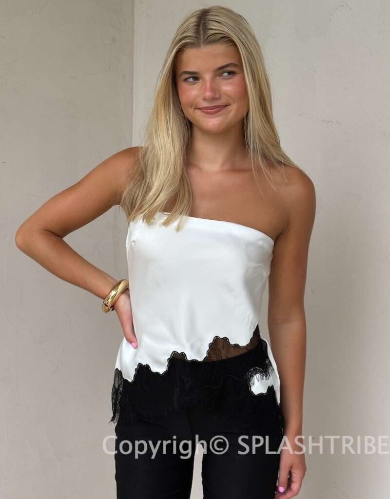 Kenzie Satin Strapless Lace Trim Top