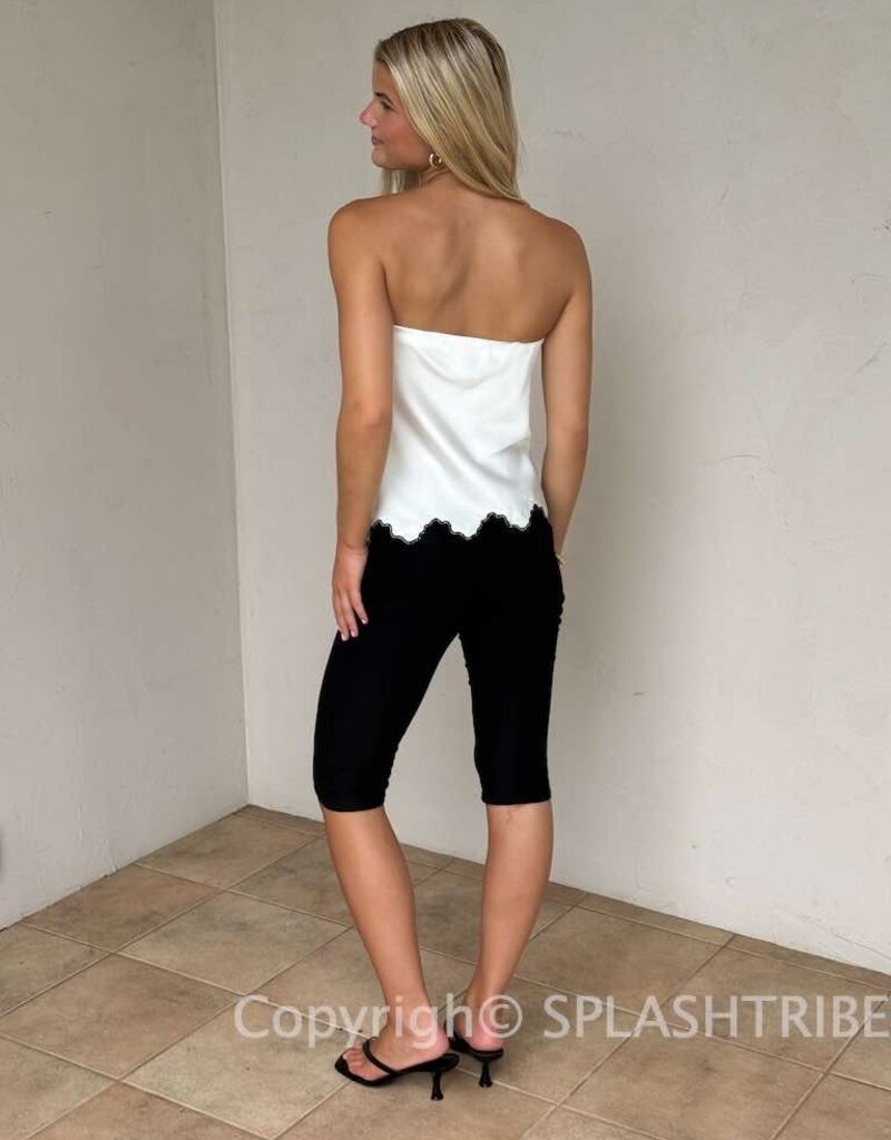 Kenzie Satin Strapless Lace Trim Top
