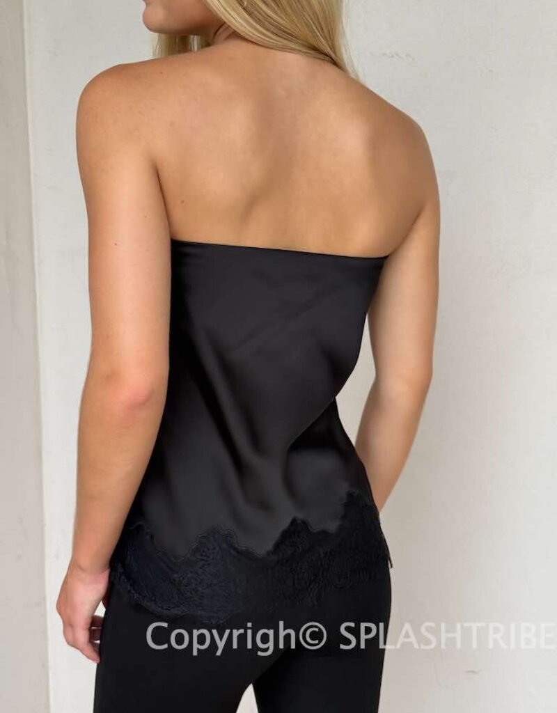 Kenzie Satin Strapless Lace Trim Top