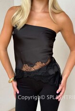 Kenzie Satin Strapless Lace Trim Top