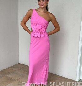 Jillian One Shoulder Cut Out 3D Flower Maxi Dress