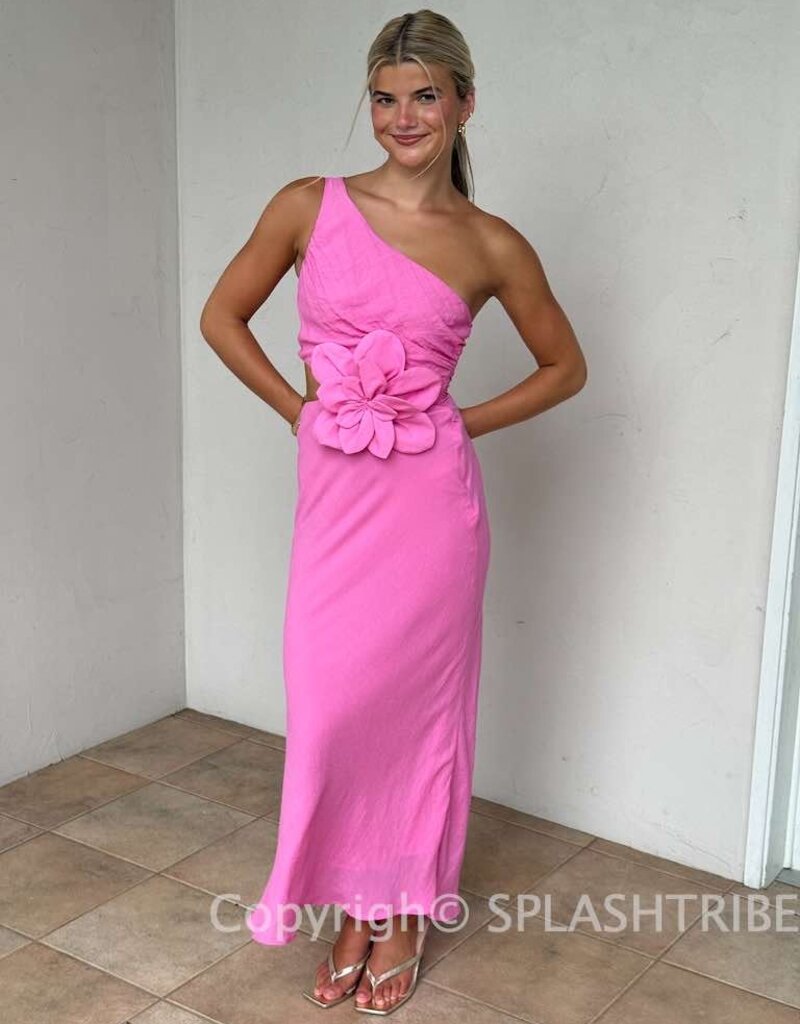 Jillian One Shoulder Cut Out 3D Flower Maxi Dress