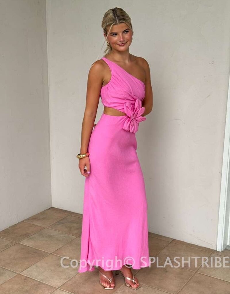 Jillian One Shoulder Cut Out 3D Flower Maxi Dress