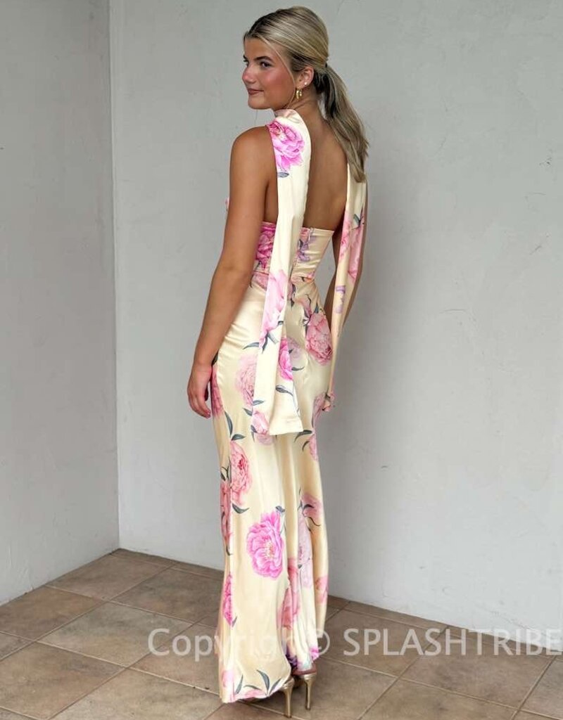 Helen Strapless Floral Scarf Neck Maxi Dress